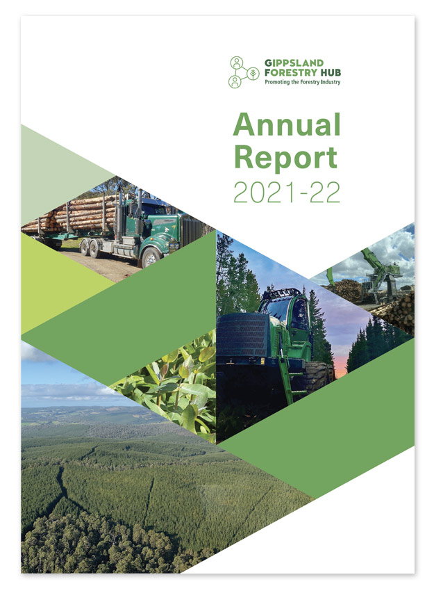 Cover of an annual report for the Gippsland Forestry Hub 2021-22
